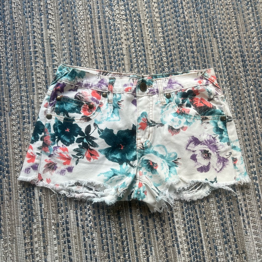 Free People Floral Jean Shorts - Multicolor